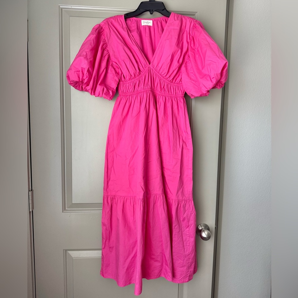 Puff Sleeve Midi Dress in Pink